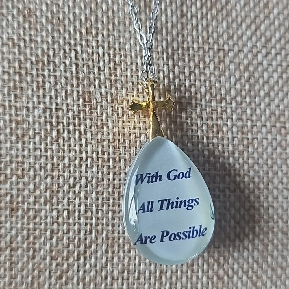 NIB Acrylic Double Sided Mother Mary Holding Baby Jesus Necklace
